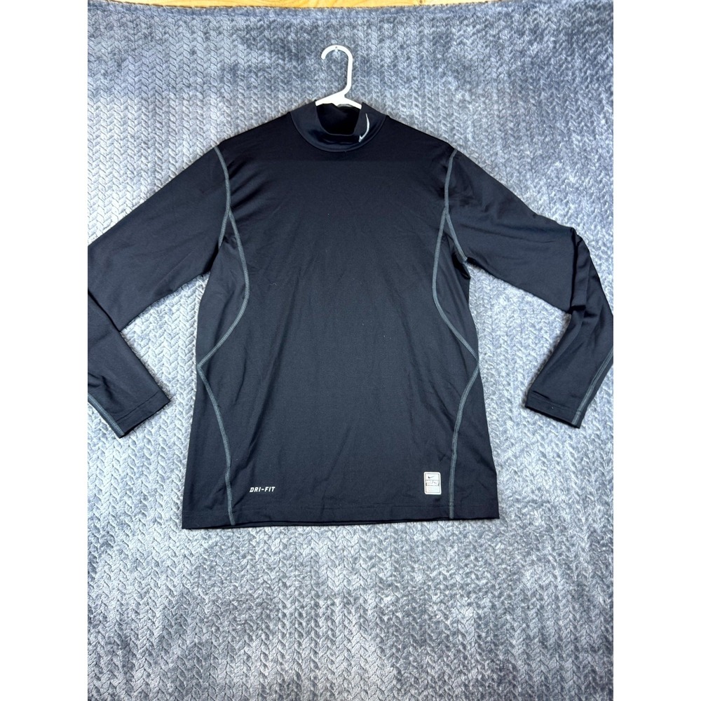 Nike Pro Combat Dri Fit Athletic Top Mens M Black Mock Neck Running